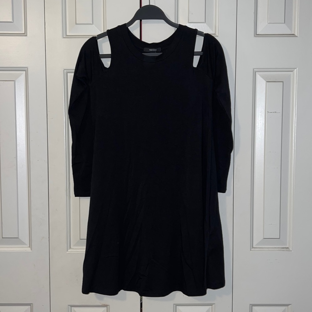 Black Shoulder Cut Out Long Sleeve Dress